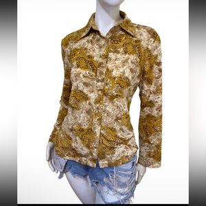 Vintage Y2K Paisley Print Long Sleeve Button Down Top Sz M/L